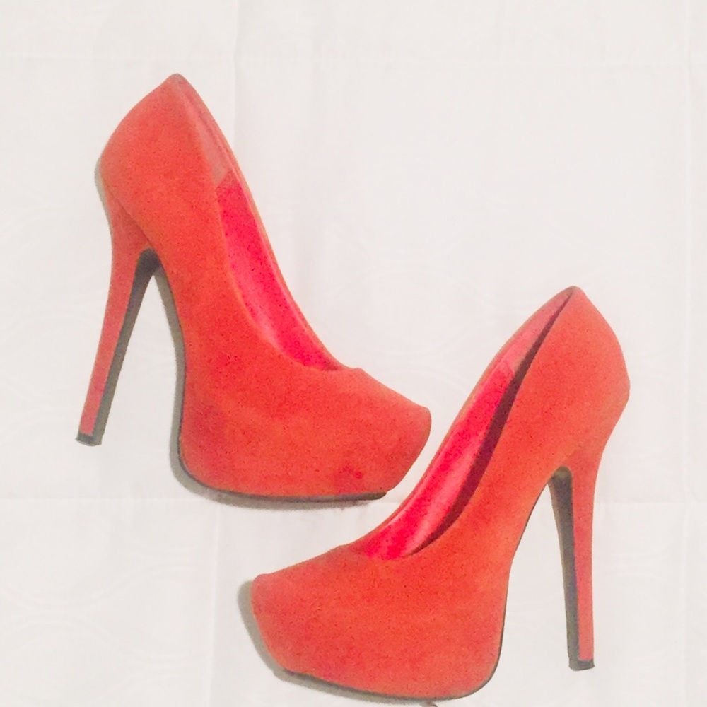 💥Round Toe Orange Platform Heels